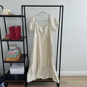 Elegant Cream Checkered Dress